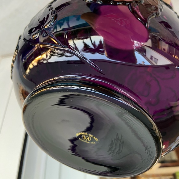 Mosser glass with clear handle, cable grape amethyst pitcher floral leaf pattern - Picture 12 of 16